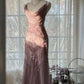 Pink  Romantic Fashion Elegant Exquisite Beaded Spaghetti Strap Long Tulle Chiffon Ruffle Ball Gown Evening Gown Party Dress gh4059