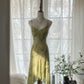 Robe de soirée élégante et romantique verte, à fleurs délicates, avec des appliques et des perles, à bretelles spaghetti, mi-longue/courte, en mousseline de soie, à volants, gh4060