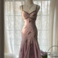 Pale Pink Elegant Fashion Sophisticated Beaded Sweetheart Neck Spaghetti Straps Long Chiffon Ruffled Homecoming Dress Prom Dress Evening Dress Birthday/Vacation Party Dress Prom Dress gh4067