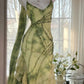 Grünes romantisches elegantes exquisites rückenfreies langes Chiffon-Rüschen-Heimkehrkleid mit Perlenbesatz, Ballkleid, Abendkleid, Geburtstags-, Urlaubs- und Partykleid gh4008