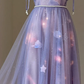 Spaghetti Strap Purple Starry Sky Homecoming Dress Bow Tie Shoulder Rhinestone Waist A-Line Tulle Midi Formal Gown gh9486