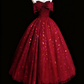 girlhomeshops-Red Shimmering Long Tulle Ball Gown gh6280
