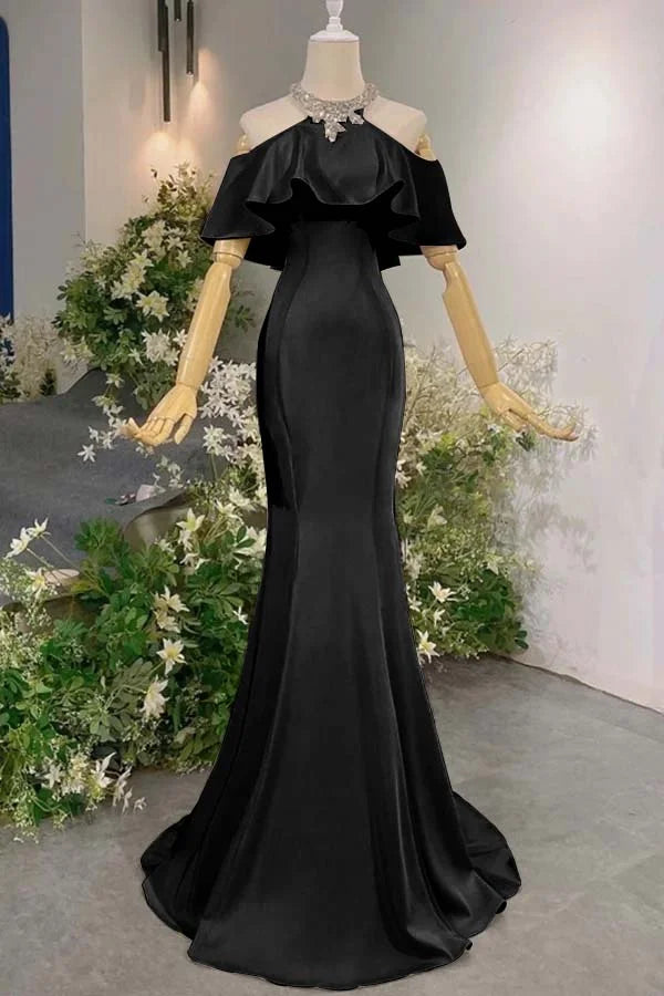 Schulterfreies, halterloses Meerjungfrauenkleid aus rosa Satin | Luxuriöses, elegantes Maxikleid mit Rüschenschleppe für den Galaball gh6482