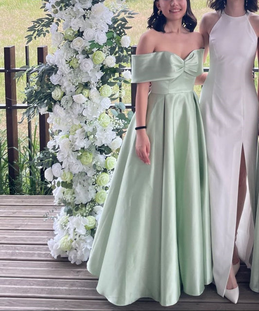 girlhomeshops-Green Elegant Long Satin Ball Gown gh5958