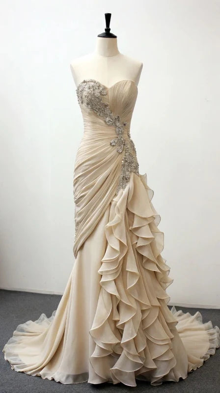 girlhomeshops-Divine Exquisite Applique Elegantes Meerjungfrau-Kleid, eng anliegend, schulterfrei, lang, bodenlang, Tüll, Ballkleid, formelles Brautkleid gh5973