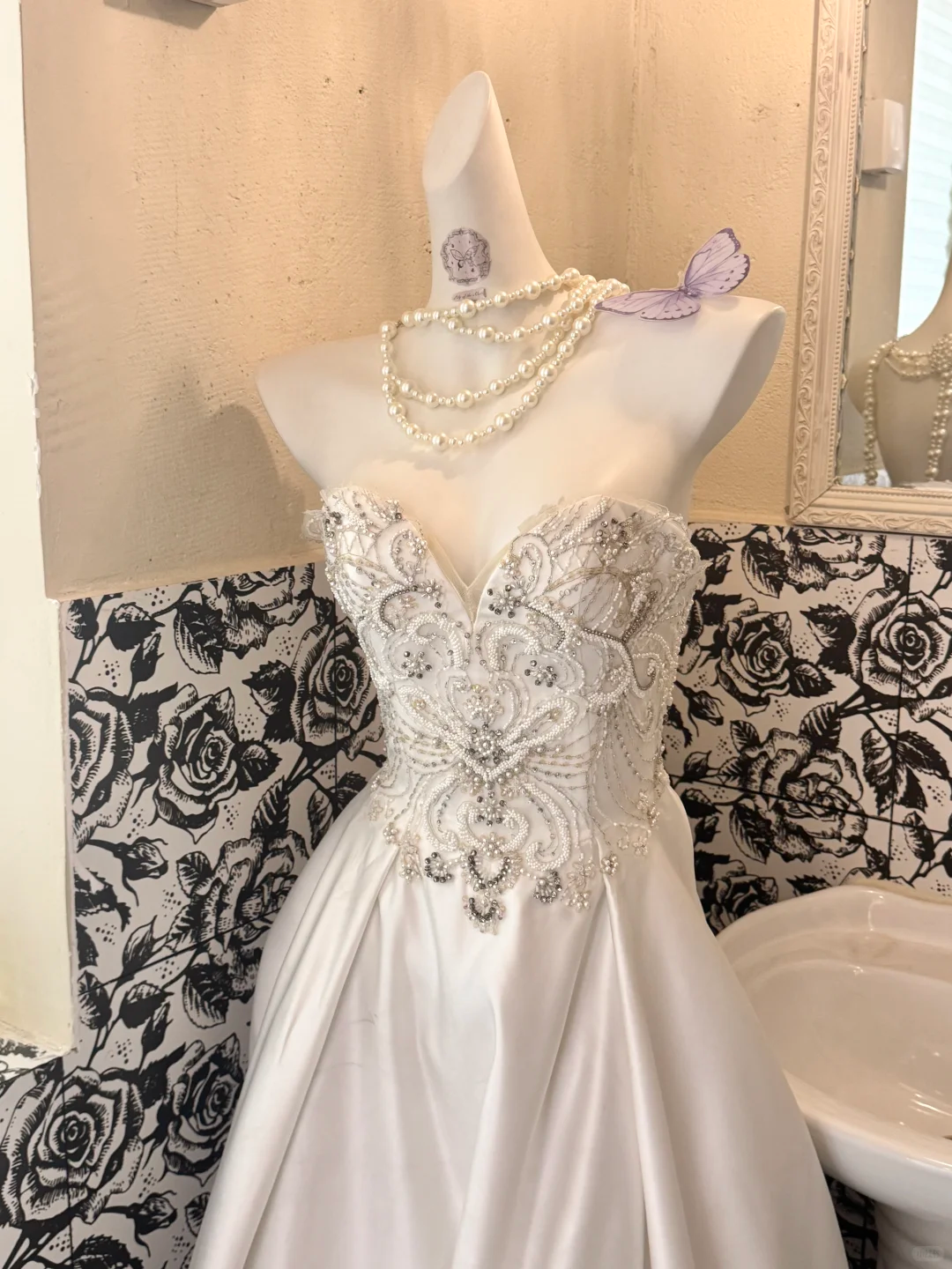 Ivory Strapless With Silver Decorations Waist-Cinched Figure-Flattering Long Romantic Dress, Wedding Gown gh7738