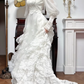 Ivory Vintage Lace High‑Neck Puff‑Lantern‑Sleeve Lace‑Appliqué Long Train Wedding Dress gh8775