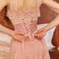 Robe de soirée mi-longue en satin et dentelle, rose, élégante et élégante, tenue de bal, de soirée, de remise de diplôme, gh4071