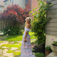 Robe de soirée longue en mousseline de soie à imprimé floral bleu violet vintage élégante gh3329