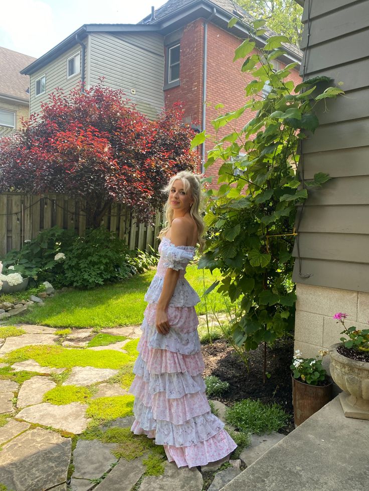 Robe de soirée longue en mousseline de soie à imprimé floral bleu violet vintage élégante gh3329