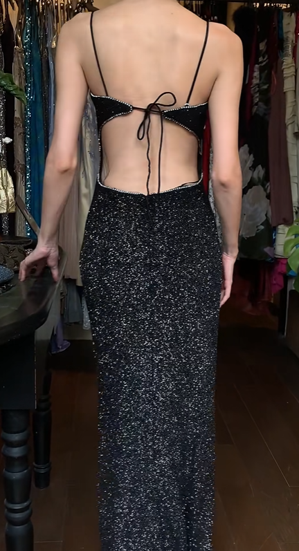 Black Gradient Sequin Long Formal Gown Spaghetti Straps Slim Mermaid Evening Dress gh9641
