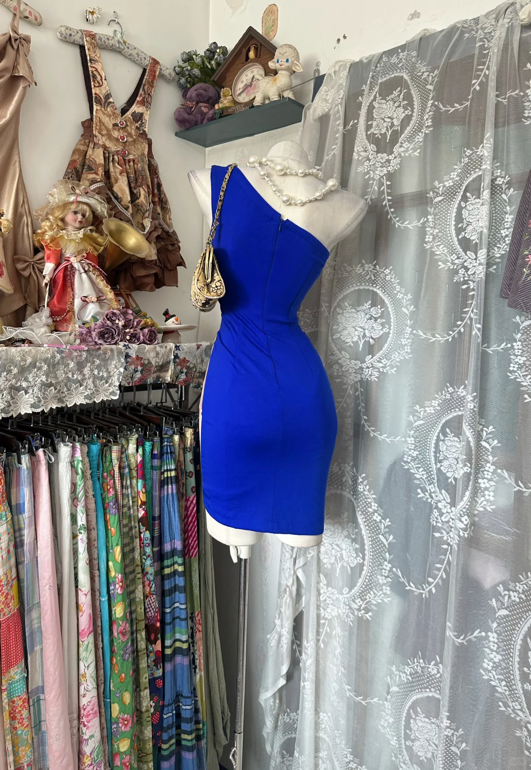 Sexy Short Royal Blue Vintage One Shoulder Fitted Waist Slim Bodycon Prom & Evening Party Dress gh8482