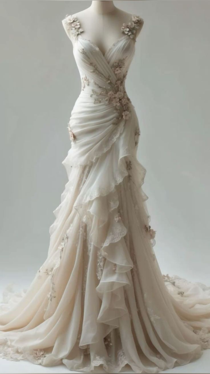 Ivory Vintage Floral Long Tulle Ball Gown Wedding Dress gh4955