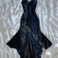 Blue gorgeous exquisite applique lace spaghetti straps long satin prom dress evening dress party dress gh3335