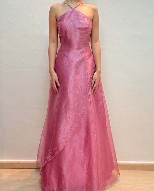 Girlhomeshops - Robe de bal longue en tulle rose à bretelles perlées et à fleurs exquises, robe de remise de diplôme gh5527