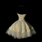 Vintage Gold Brocade Short Prom Dress, Strapless Sweetheart Neck, Fitted Waist, Multi‑Layer Ruffled Skirt, Tulle Underskirt, 50s Retro Cocktail Gown gh8896