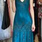 Teal V Neck Beaded Prom Dress Sleeveless Pleated Chiffon Long Formal Evening Gown gh9843