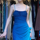 Blue Ombre Spaghetti Strap Long Formal Gown Hand Beaded Ruffle Bow Evening Dress gh9651