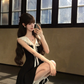 Black White Contrast Homecoming Dress Sleeveless Lace Collar Mini Prom Dress gh9405