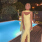 Gelb elegante mode spaghetti strap lange chiffon rüschen ballkleid abendkleid partykleid gh3382