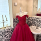 Red Off-the-Shoulder Rhinestone Cinched Waist Voluminous Skirt Long Romantic Dress, Wedding Gown gh7808