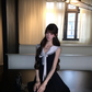 Black White Contrast Homecoming Dress Sleeveless Lace Collar Mini Prom Dress gh9405