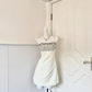 Women Off‑White Homecoming Dress, Spaghetti Strap Mini Dress With All‑Over Silver Sequin Beaded Bust Draped Ruched Bodycon Party Gown gh9191