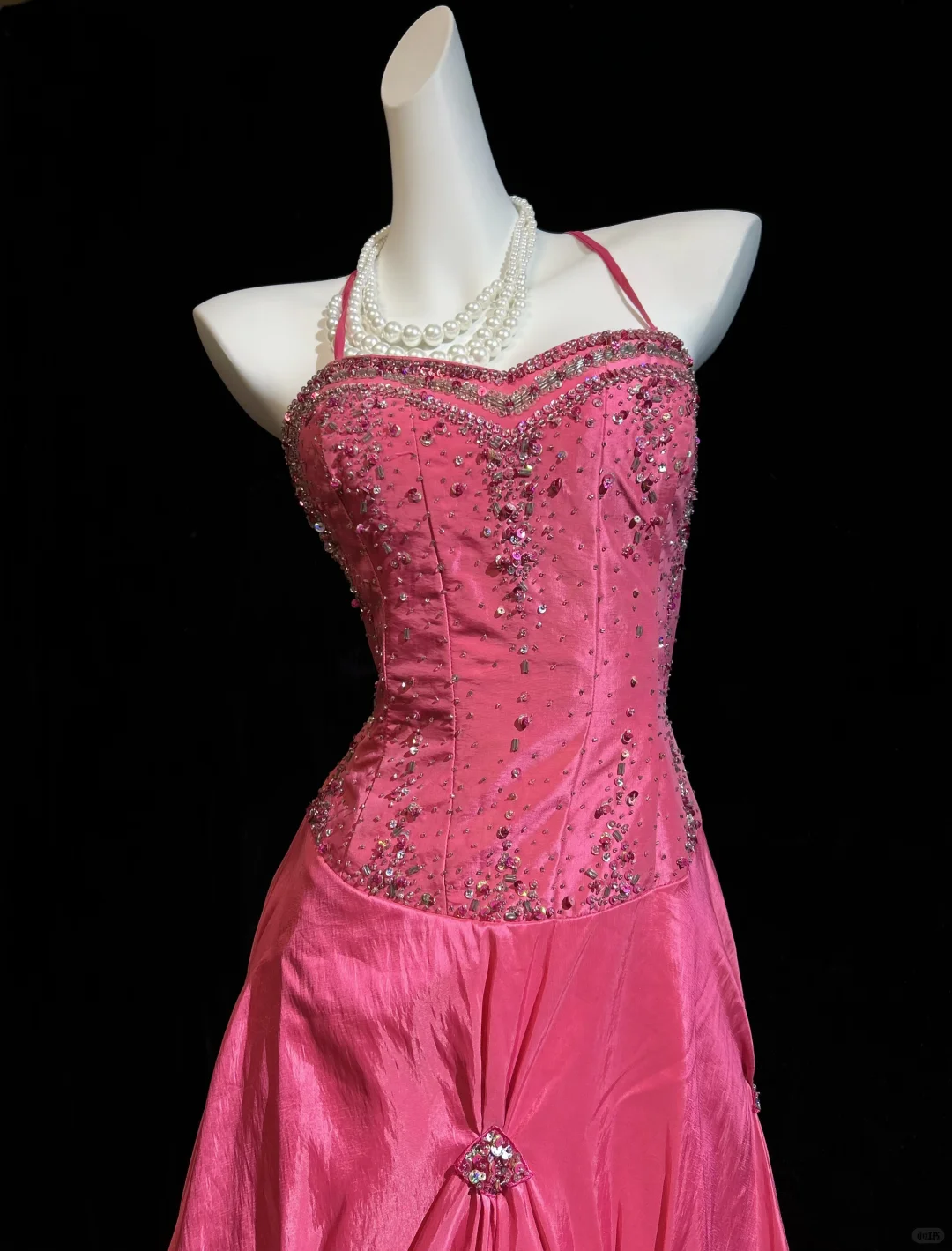 ✨Girlhomeshops-Hot Pink Sweetheart Beaded Corset Taffeta Tiered Prom Gown gh10283