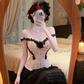 Black‑Apricot 2‑Piece Evening Gown, Off‑Shoulder Lace Corset Top Tiered Ruffle Tulle Skirt Prom Dress gh9138