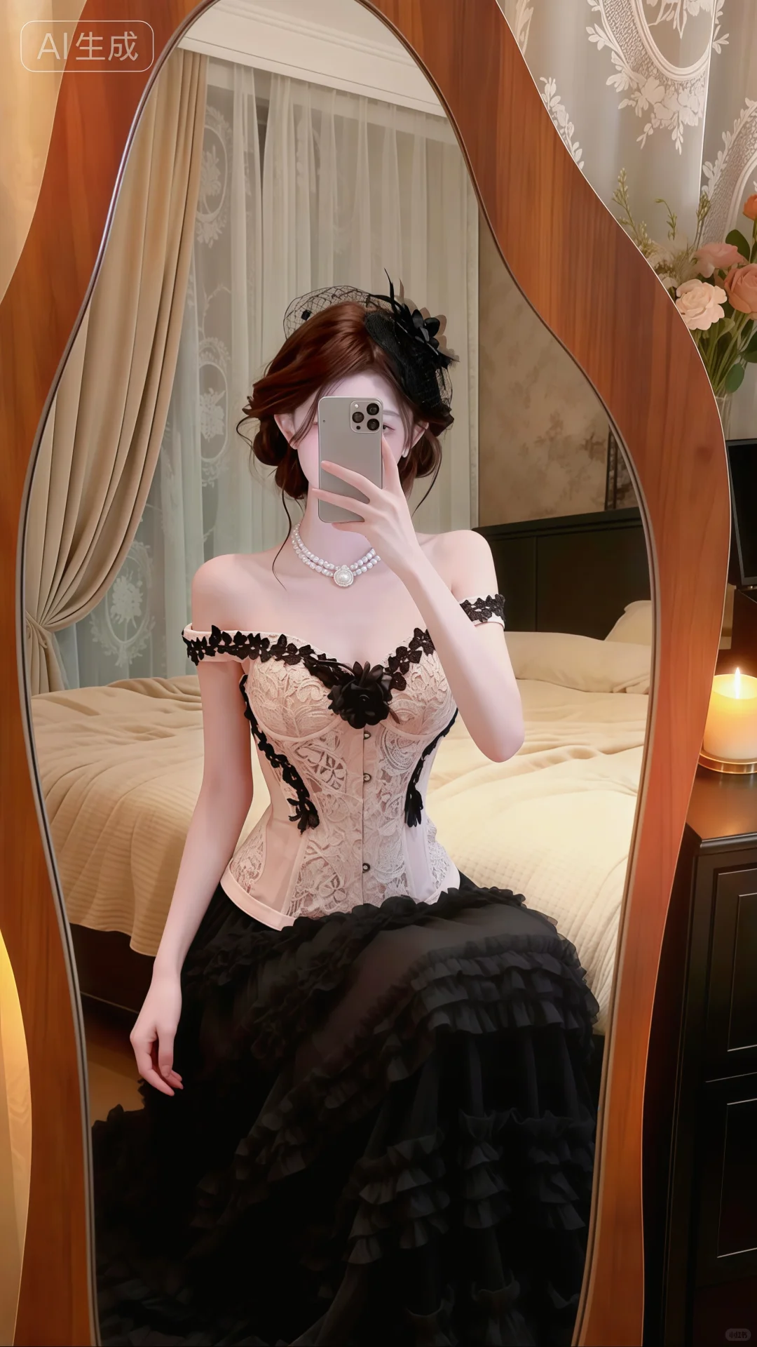 Black‑Apricot 2‑Piece Evening Gown, Off‑Shoulder Lace Corset Top Tiered Ruffle Tulle Skirt Prom Dress gh9138