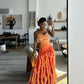 Rosa/Orange/Grün Gradient Spaghetti-trägern Mode Elegante Lange Rüschen Chiffon Ballkleid Abendkleid Party Kleid gh3252