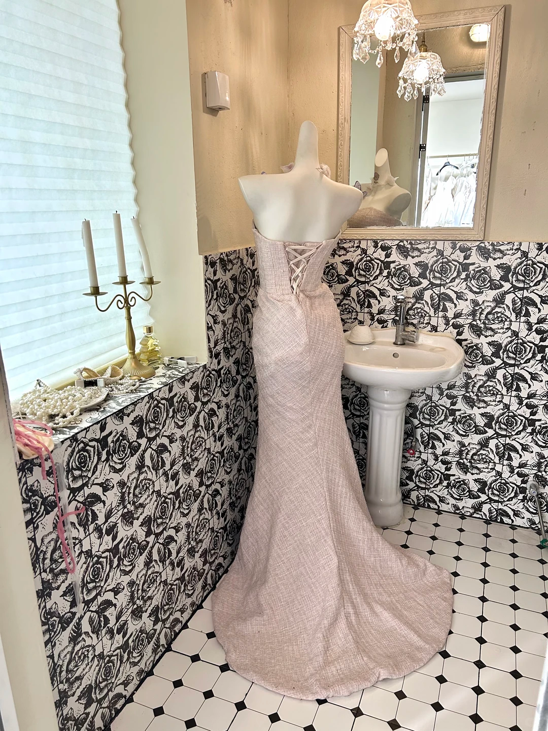 Light Pink Strapless Waist-Cinched Figure-Flattering Bodycon Sexy Elegant Romantic Dress, Wedding Gown gh7768
