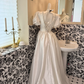 White Puff Sleeve Waist-Cinched Full Flared Vintage Elegant Romantic Dress, Wedding Gown gh7571