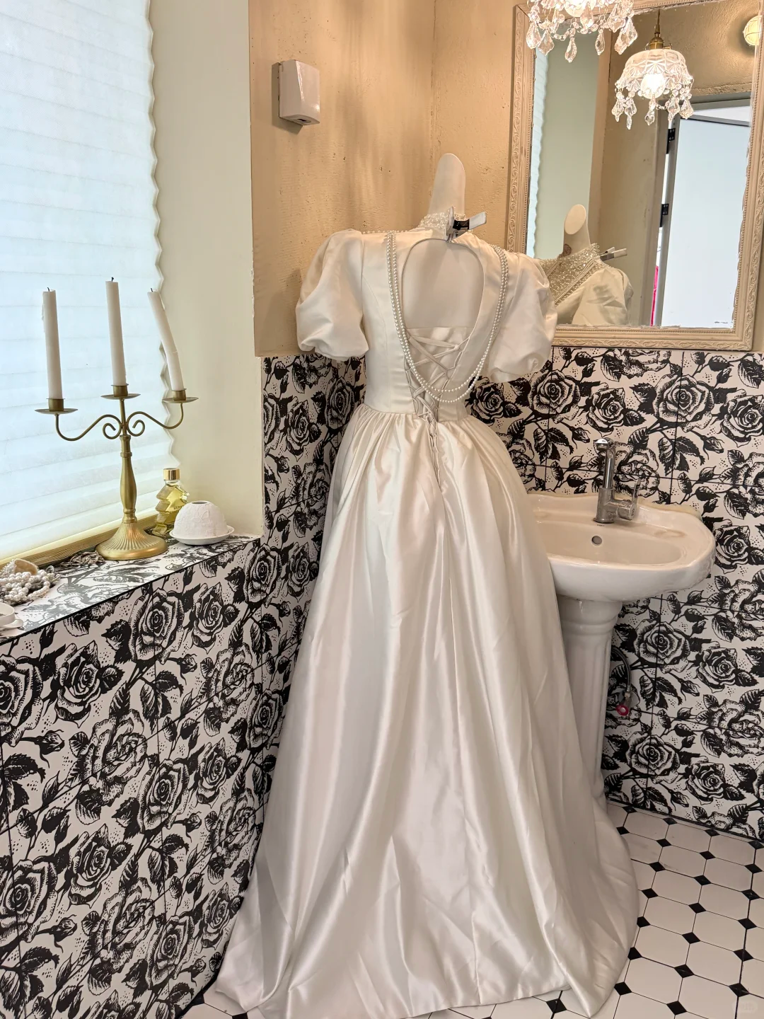 White Puff Sleeve Waist-Cinched Full Flared Vintage Elegant Romantic Dress, Wedding Gown gh7571