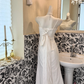 White Satin Spaghetti Strap Waist-Cinched Fitted Ruched Sexy Elegant Romantic Dress, Wedding Gown gh7587