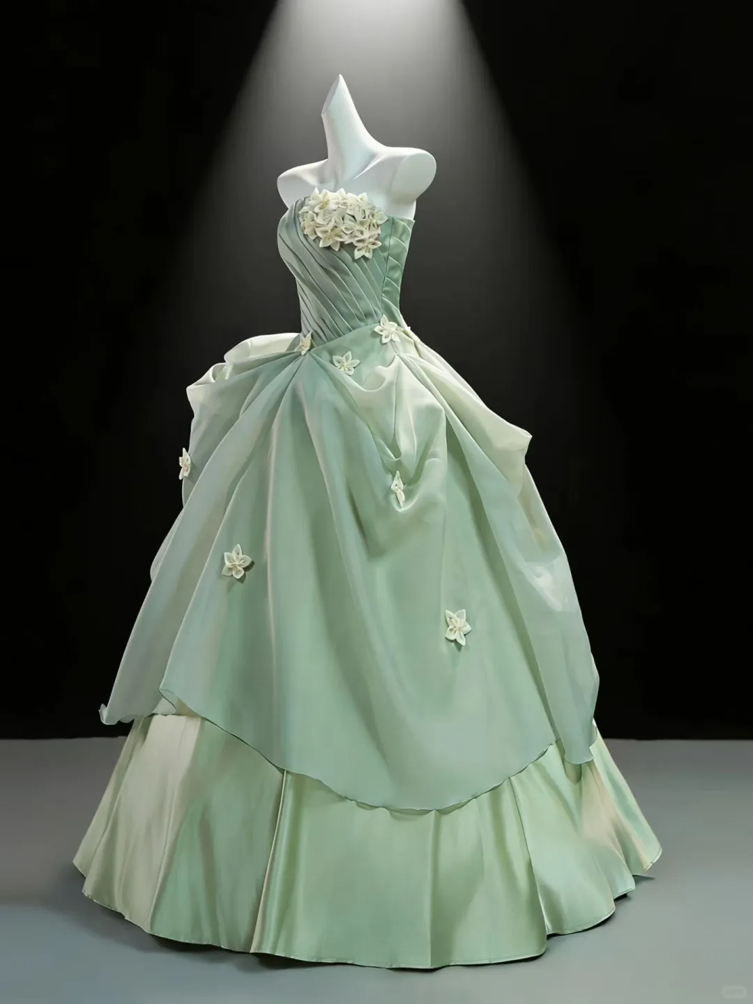 Light Green Strapless Waist-Cinched Long Evening Dress, Fairy Gown, Romantic Gown gh7369