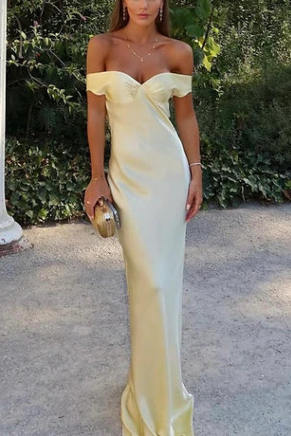 girlhomeshops – Gelbes Hochzeitsgastkleid, stilvoll, schlicht, lang, Satin, Ballkleid, gh5630