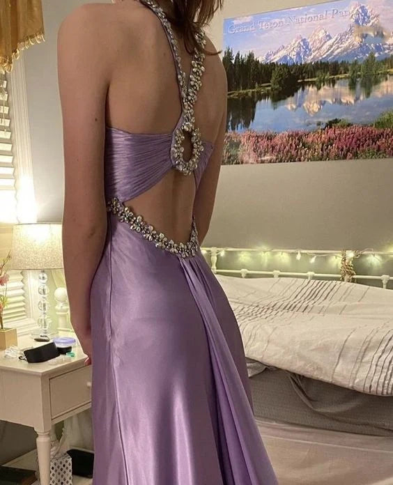 Vintage lila Mode exquisite Perlen elegante lange Satin Ballkleid, Abendkleid, formelle Party-Event-Kleid gh3527