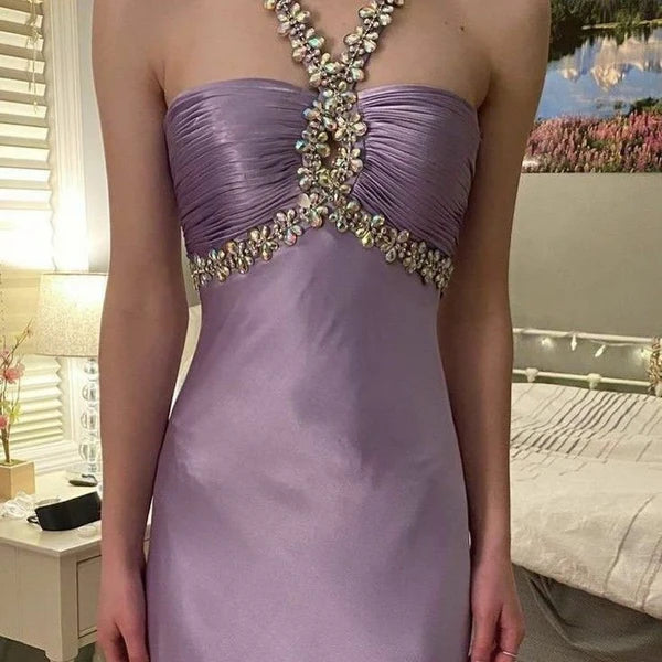 Vintage lila Mode exquisite Perlen elegante lange Satin Ballkleid, Abendkleid, formelle Party-Event-Kleid gh3527