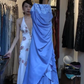 Spaghetti Strap Dusty Blue Prom Dress Beaded Sequin Draped Ruched Tiered Ruffle Satin Formal Gown gh9801