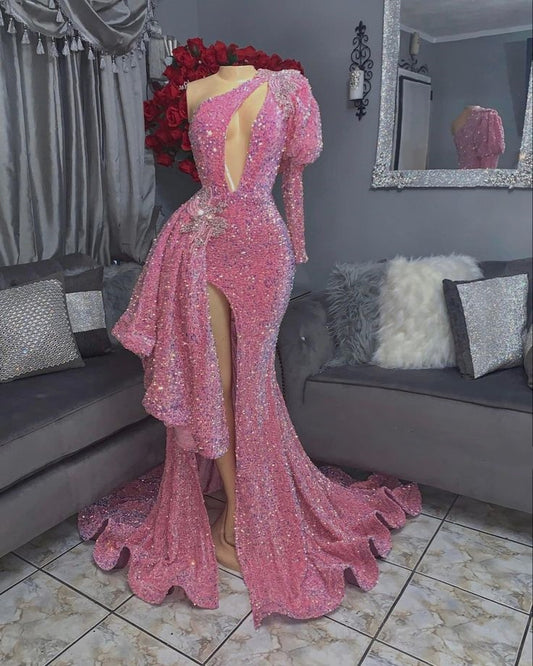 Rosa/rot Herrlich Glänzend Elegant Lang Schlitz Sexy Bodenlang Schleppe Ballkleid Abendkleid Partykleid gh3249