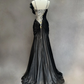 Square Neck Black Silver Mermaid Prom Dress Spaghetti Straps Rhinestone Beaded 3D Floral Formal Gown with Train gh9545