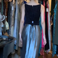 Two Tone Bateau Neck Evening Gown Black Beaded Bodice Metallic Satin Long Skirt Prom Dress gh9676