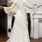 Ivory Vintage Lace Chiffon Wedding Dress, Bell Long Sleeve Bridal Prom Gown gh8738