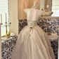 Beige Strapless Waist-Cinched Sequin & Bead Elegant Full Flared Romantic Dress, Wedding Gown gh7515