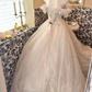 Ivory Strapless Gown with Silver Decorations, Cinched Waist, Voluminous Skirt, Long Romantic Dress, Wedding Gown gh7792