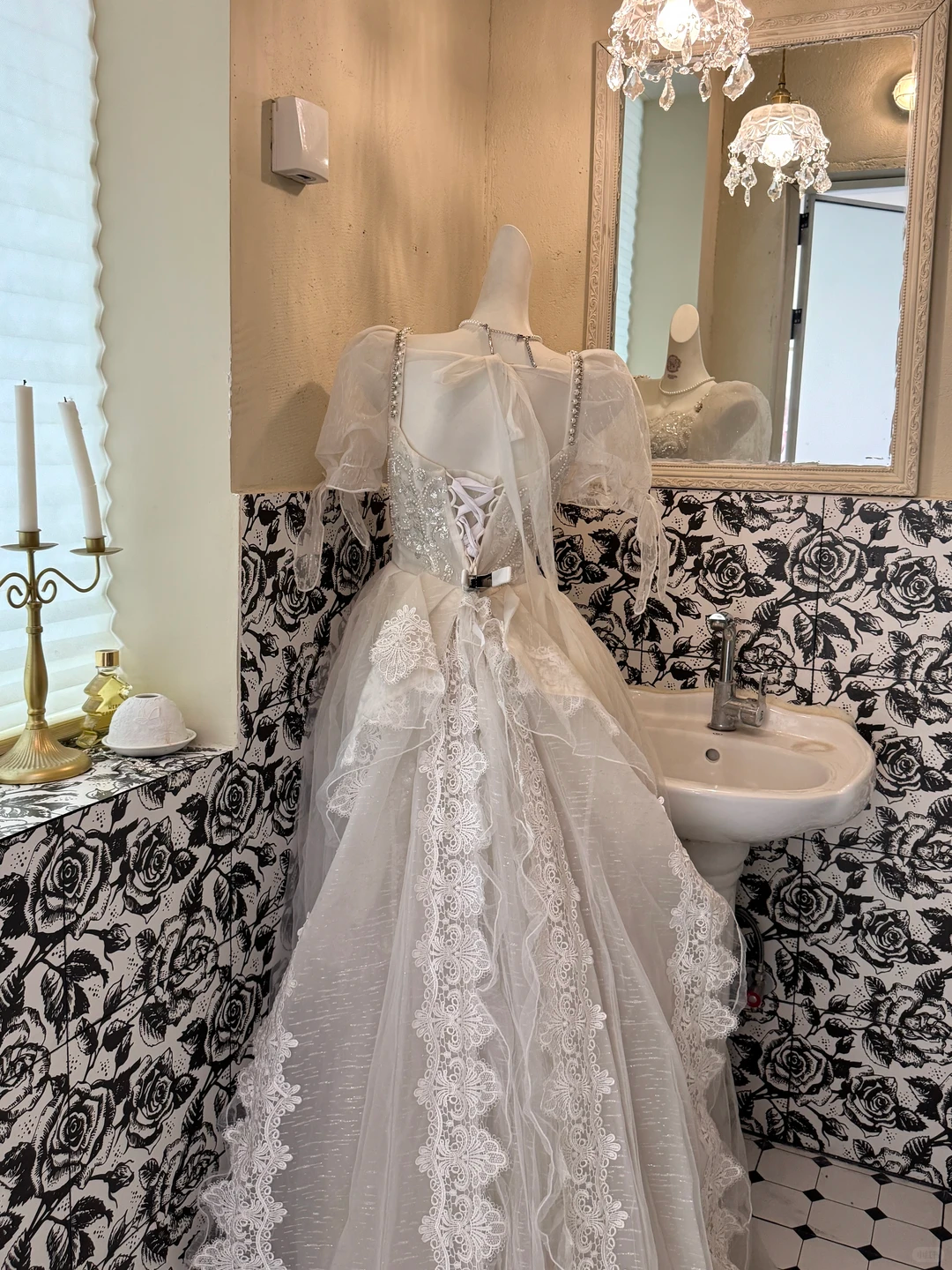 Ivory Square Neck Waist-Cinched Full Flared Vintage Romantic Dress, Wedding Gown gh7538