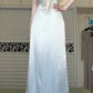 Light Ice Blue Satin Spaghetti Strap Long Evening Gown, V‑Neck Lace Bust Bow Bead Detail Sheath Formal Prom Dress gh8979
