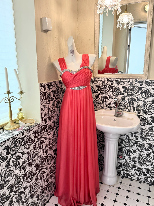 Pink Spaghetti Strap High Waist Silver Embellished Sexy Elegant Romantic Dress, Wedding Gown gh7585