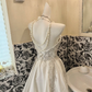 Silver Strapless Rhinestone Cinched Waist Full Flared Skirt Long Romantic Dress, Wedding Gown gh7813